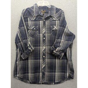 Helix Shirt Mens 2XL Blue White Plaid Western Pearl Snap Long Sleeve Cotton